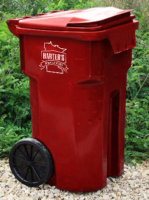 Harter's Disposal of MN Red Residential Trash Service cart