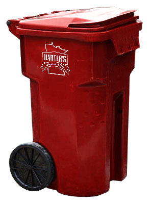 Harter's Disposal of MN Red Residential Trash Service cart